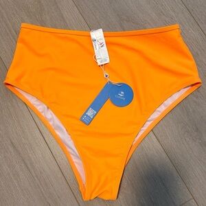 Cupshe High-Waist Bikini Bottoms in Bright Orange size large NWT